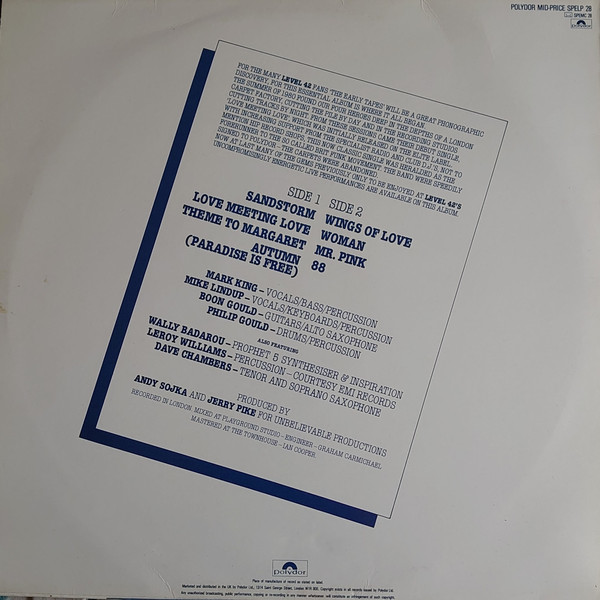 Level 42 - The Early Tapes · July/Aug 1980 | Polydor (SPELP 28) - 2