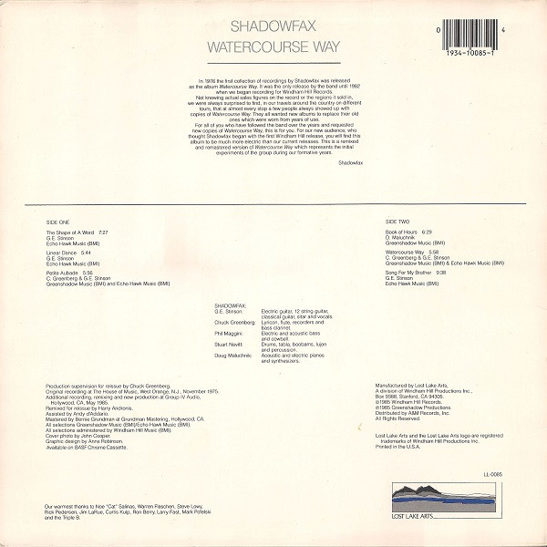 Shadowfax - Watercourse Way | Lost Lake Arts (LL-0085) - 2 Shadowfax - Watercourse Way | Lost Lake Arts (LL-0085) - 2