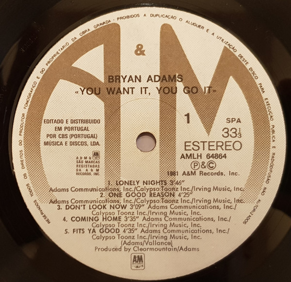 Bryan Adams - You Want It, You Got It | A&M Records (AMLH 64864) - 2