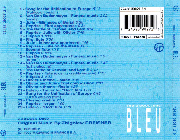 Zbigniew Preisner - Trois Couleurs: Bleu (Bande Originale Du Film) | Virgin (72438 39027 2 9) - main