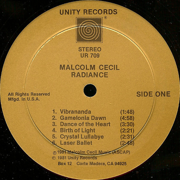 Malcolm Cecil - Radiance | Unity Records (UR 709) - 3