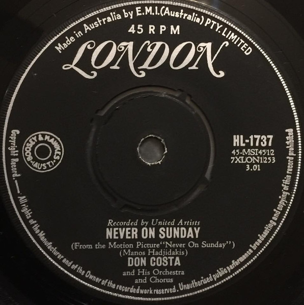 Don Costa - Never On Sunday | London Records (HL-1737) - main