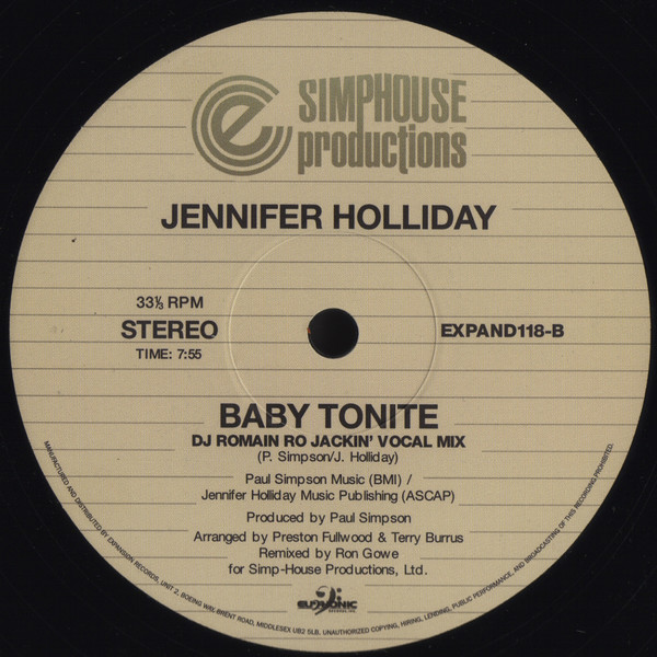 Jennifer Holliday - Baby Tonite | Expansion (EXPAND118) - 2 Jennifer Holliday - Baby Tonite | Expansion (EXPAND118) - 2