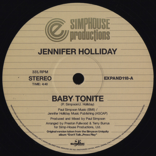 Jennifer Holliday - Baby Tonite | Expansion (EXPAND118) - main Jennifer Holliday - Baby Tonite | Expansion (EXPAND118) - main