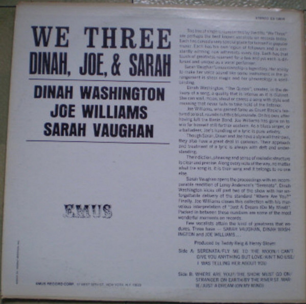 Dinah Washington , Joe Williams & Sarah Vaughan - We Three | EMUS (ES 12015) - 2 Dinah Washington , Joe Williams & Sarah Vaughan - We Three | EMUS (ES 12015) - 2