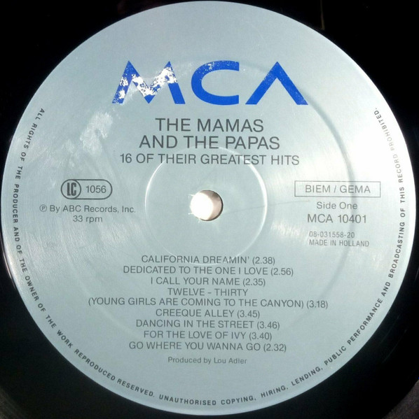 The Mamas & The Papas - 16 Of Their Greatest Hits | MCA Records (MCA 10401) - 3 The Mamas & The Papas - 16 Of Their Greatest Hits | MCA Records (MCA 10401) - 3