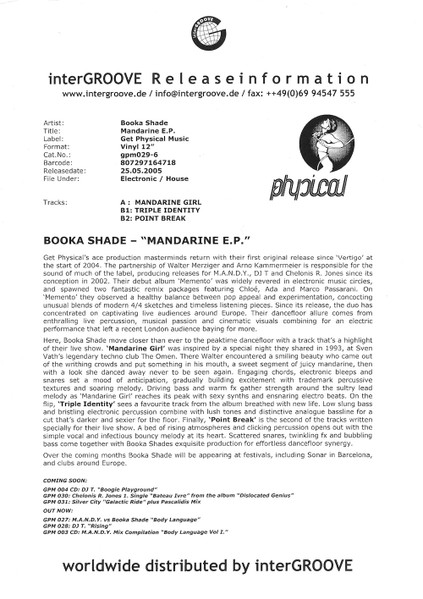 Booka Shade - Mandarine EP | Get Physical Music (GPM 029) - main