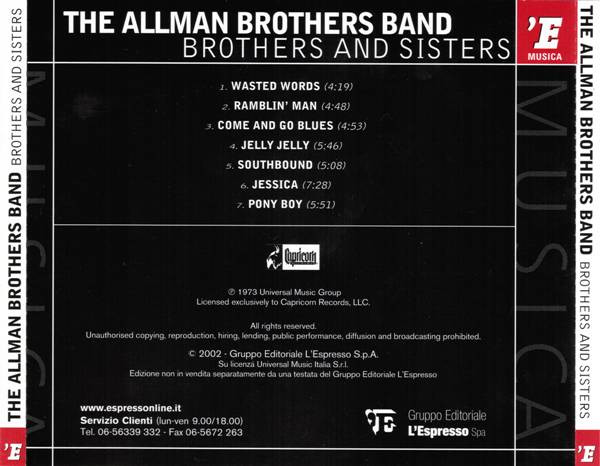 The Allman Brothers Band - Brothers And Sisters | Gruppo Editoriale L'Espresso S.p.A. (BME 55) - 2 The Allman Brothers Band - Brothers And Sisters | Gruppo Editoriale L'Espresso S.p.A. (BME 55) - 2