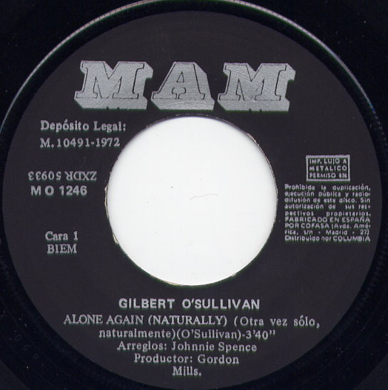 Gilbert O'Sullivan - Alone Again (Naturally) / Save It | MAM (MO 1246) - 3