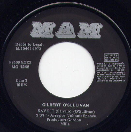 Gilbert O'Sullivan - Alone Again (Naturally) / Save It | MAM (MO 1246) - 4
