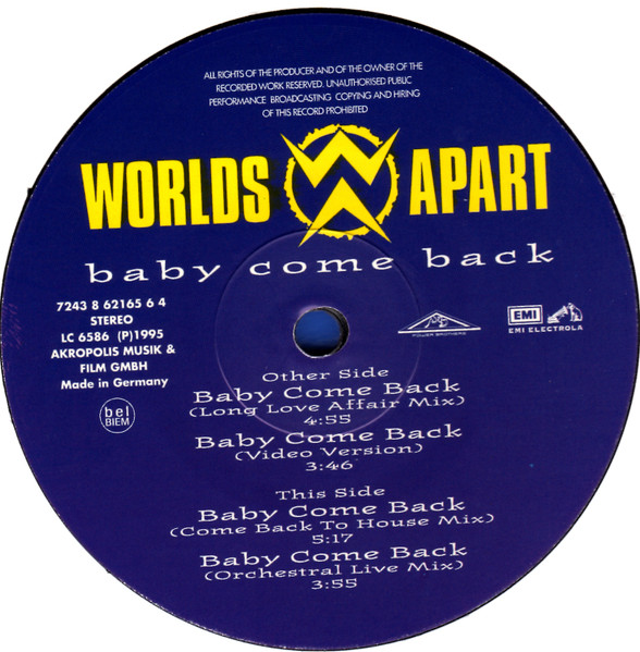 Worlds Apart - Baby Come Back | EMI Electrola (7243 8 62165 6 4) - 3 Worlds Apart - Baby Come Back | EMI Electrola (7243 8 62165 6 4) - 3