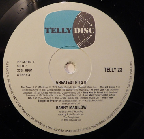 Barry Manilow - Volume II (Greatest Hits II) | Tellydisc (TELLY 23) - 4