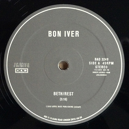 Bon Iver - Beth / Rest | 4AD (BAD 3249) - 3