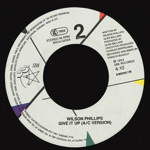 Wilson Phillips - Give It Up | SBK Records (8 80205 7) - 2