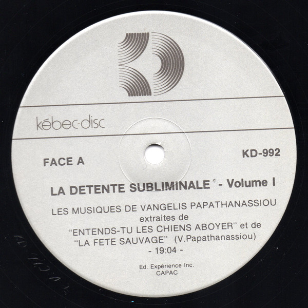 Frédéric Dorval - La Détente Subliminale Volume 1 [Vinyl] | Kébec-Disc (KD-992) - 2