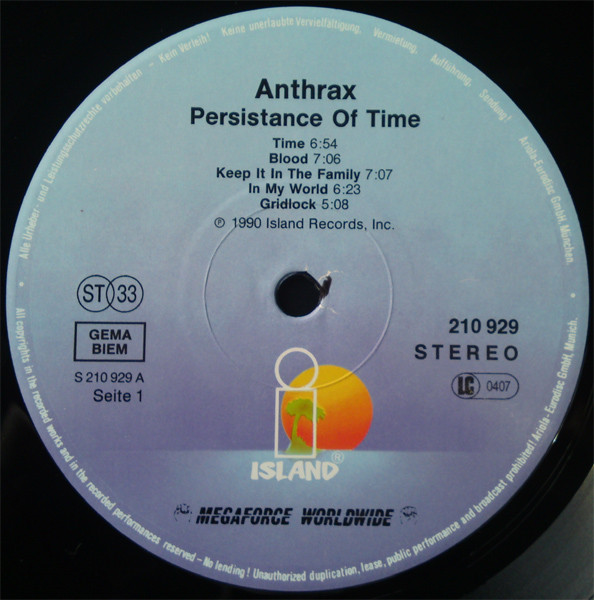 Anthrax - Persistence Of Time | Island Records (210 929) - 4