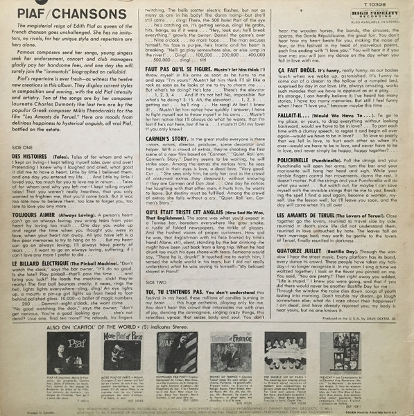 Edith Piaf - Chansons | Capitol Records (T 10328) - 2 Edith Piaf - Chansons | Capitol Records (T 10328) - 2