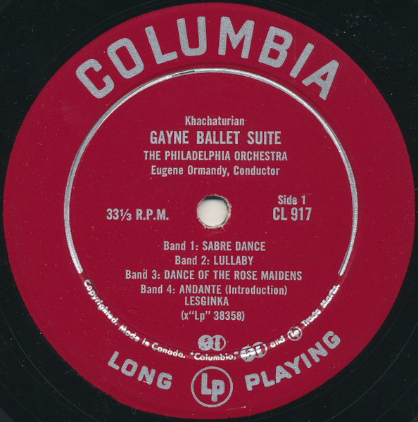 Aram Khatchaturian , Dmitry Kabalevsky , The Philadelphia Orchestra , Eugene Ormandy - Gayne Ballet Suite / The Comedians, Op.26 | Columbia (CL 917) - 3