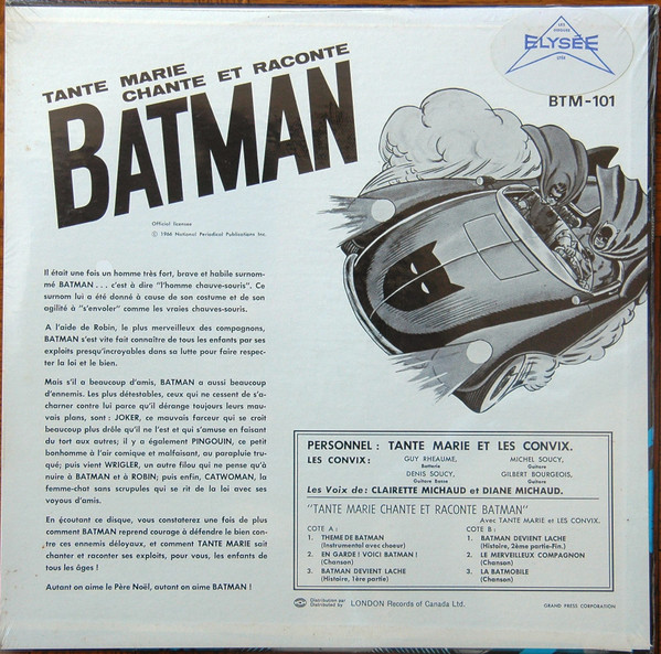 Clairette Michaud Et Les Convix - Tante Marie Chante Et Raconte Batman | Elysée (BTM-101) - 2 Clairette Michaud Et Les Convix - Tante Marie Chante Et Raconte Batman | Elysée (BTM-101) - 2