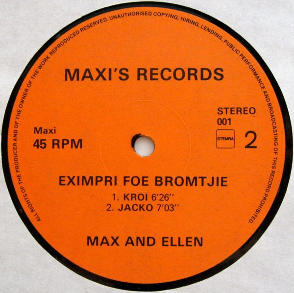 Ellen & Max Nijman - Eximpri Voe Bromtjie | Maxi's Records (001) - 4 Ellen & Max Nijman - Eximpri Voe Bromtjie | Maxi's Records (001) - 4