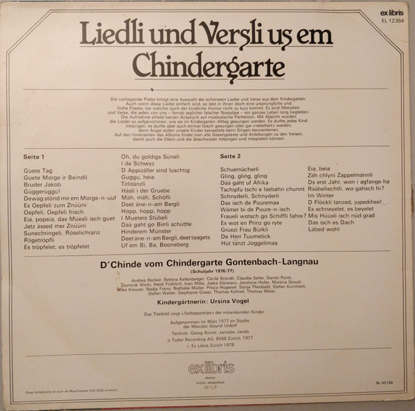 Chindegarte Gontenbach-Langnau - Liedli Und Versli Us Em Chindegarte | Ex Libris (EL 12 354) - 2