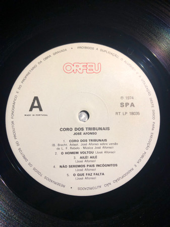 José Afonso - Coro Dos Tribunais | Orfeu (RT LP 18035) - 3
