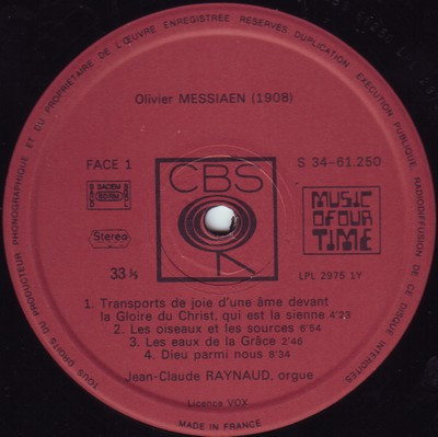 Olivier Messiaen – Jean-Claude Raynaud - Œuvres Pour Orgue | CBS (CBS 34-61250) - 2