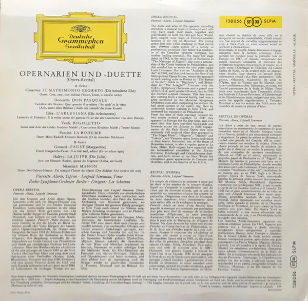 Pierrette Alarie , Leopold Simoneau , Radio-Symphonie-Orchester Berlin , Lee Schaenen - Opernarien Und Duette (Opera Recital) | Deutsche Grammophon (SLPM 138 056) - 2 Pierrette Alarie , Leopold Simoneau , Radio-Symphonie-Orchester Berlin , Lee Schaenen - Opernarien Und Duette (Opera Recital) | Deutsche Grammophon (SLPM 138 056) - 2
