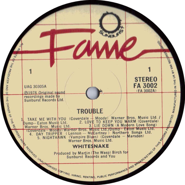 Whitesnake - Trouble | Fame (FA 3002) - 3