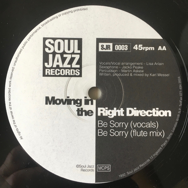 Moving In The Right Direction - Be Sorry | Soul Jazz Records (SJR 0003) - main