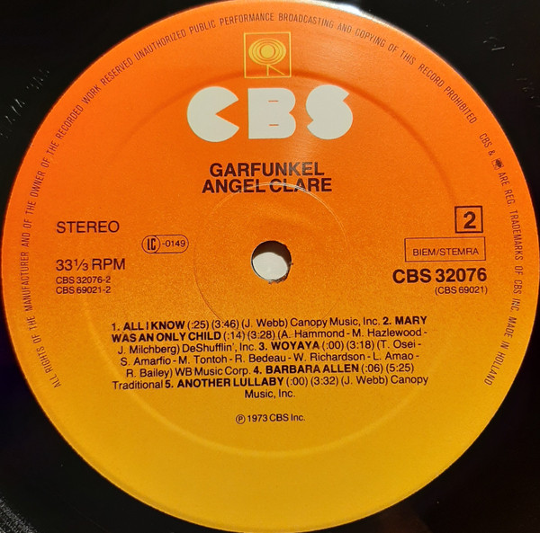 Art Garfunkel - Angel Clare | CBS (CBS 32076) - 4
