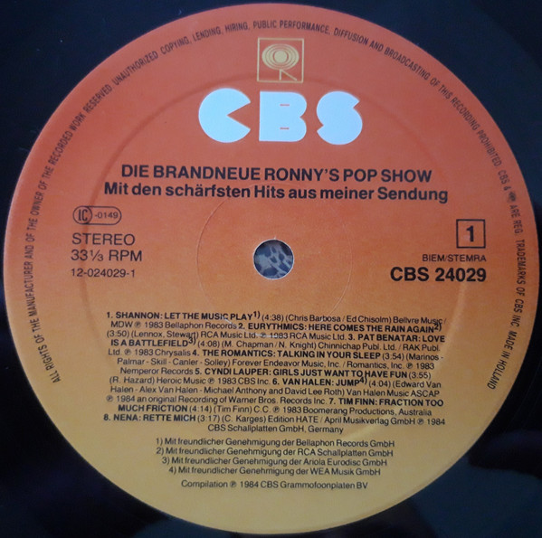 Various - Die Brandneue Ronny's Pop Show (Mit Den Schärfsten Hits Aus Meiner Sendung) | CBS (CBS 24029) - 3