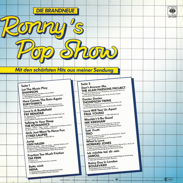 Various - Die Brandneue Ronny's Pop Show (Mit Den Schärfsten Hits Aus Meiner Sendung) | CBS (CBS 24029) - 2