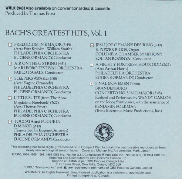 Various - Bach's Greatest Hits, Vol. 1 | CBS Masterworks (LMLK 39431) - 3
