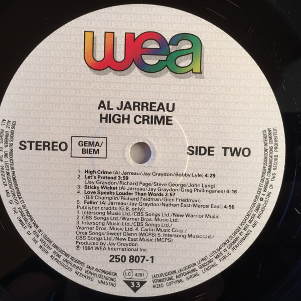 Al Jarreau - High Crime | WEA (250 807-1) - 3 Al Jarreau - High Crime | WEA (250 807-1) - 3