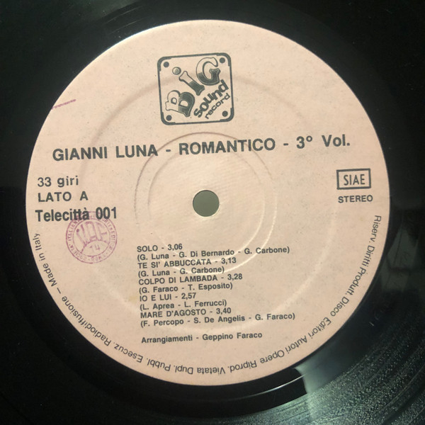 Gianni Luna - Romantico Vol. 3° | Big Sound Record (Telecittà 001) - 3 Gianni Luna - Romantico Vol. 3° | Big Sound Record (Telecittà 001) - 3