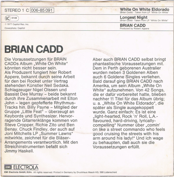 Brian Cadd - White On White El Dorado | Capitol Records (1C 006-85091) - 2