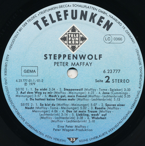 Peter Maffay - Steppenwolf | Telefunken (6.23777 AT) - 4
