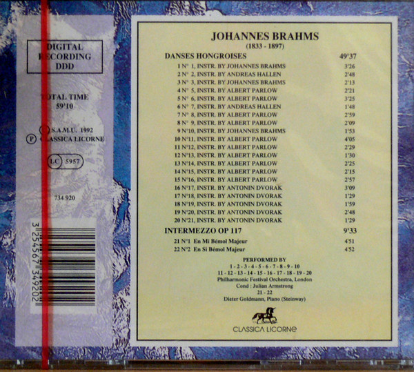Johannes Brahms - Danses Hongroises - Intermezzi | Classica Licorne (734 920) - 2