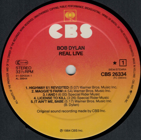Bob Dylan - Real Live | CBS (CBS 26334) - 4 Bob Dylan - Real Live | CBS (CBS 26334) - 4