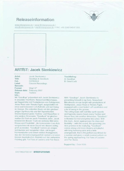 Jacek Sienkiewicz - Good Night And Good Luck | Cocoon Recordings (COR12"033) - 2