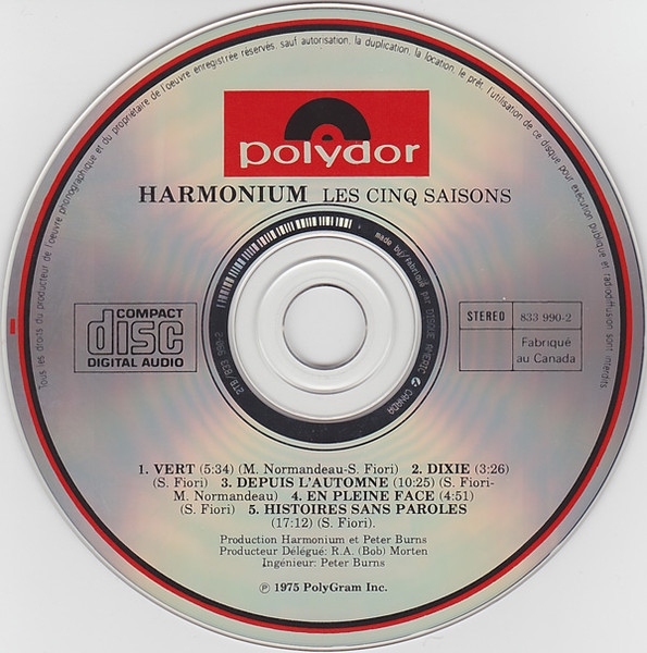 Harmonium - Les Cinq Saisons [CD] | Polydor (833 990-2) - 3