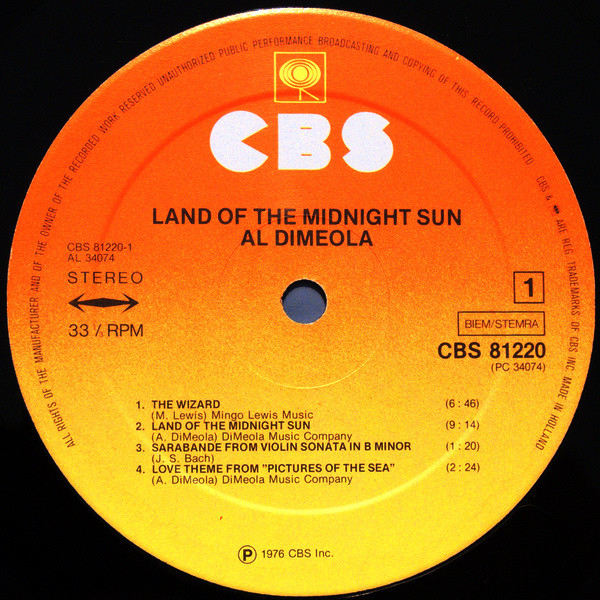 Al Di Meola - Land Of The Midnight Sun | CBS (CBS 81220) - 3 Al Di Meola - Land Of The Midnight Sun | CBS (CBS 81220) - 3