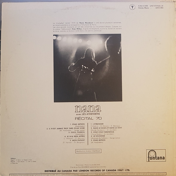 Nana Mouskouri - Récital 70 | Fontana (6312.003) - main Nana Mouskouri - Récital 70 | Fontana (6312.003) - main
