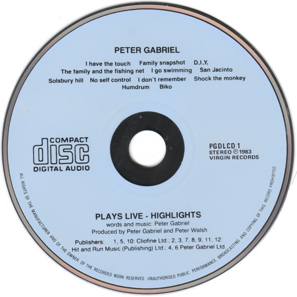 Peter Gabriel - Plays Live - Highlights | Virgin (PGDLCD 1) - 3