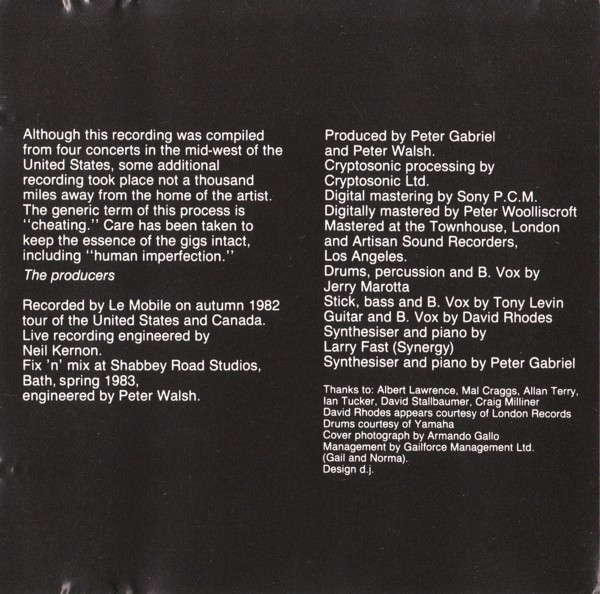 Peter Gabriel - Plays Live - Highlights | Virgin (PGDLCD 1) - 4