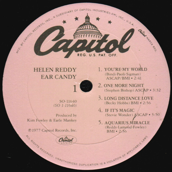 Helen Reddy - Ear Candy | Capitol Records (SO-11640) - 3 Helen Reddy - Ear Candy | Capitol Records (SO-11640) - 3