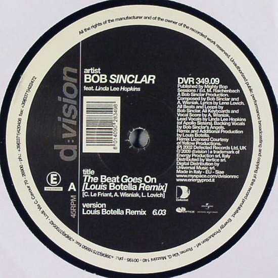 Bob Sinclar feat. Linda Lee Hopkins - The Beat Goes On (Louis Botella Remix) | D:vision Records (DVR 349.09)