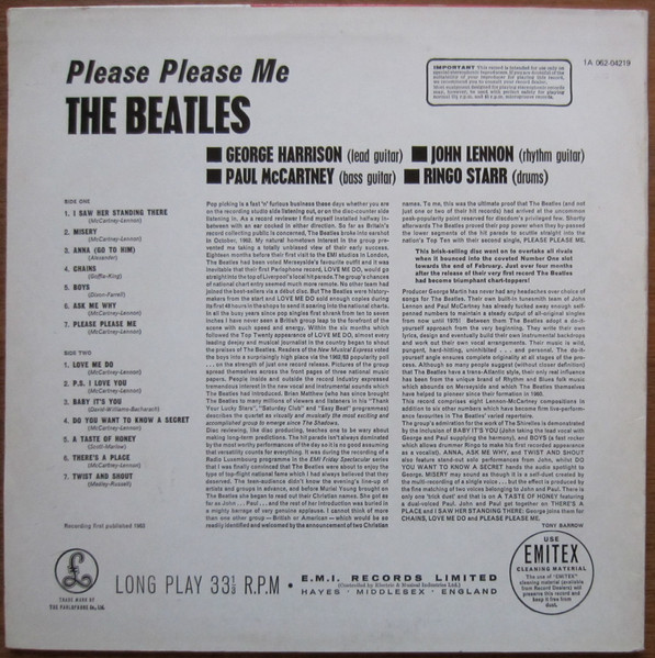 The Beatles - Please Please Me | Parlophone (1A 062-04219) - 2 The Beatles - Please Please Me | Parlophone (1A 062-04219) - 2