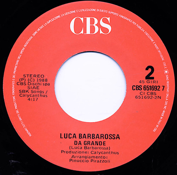 Luca Barbarossa - Yuppies | CBS (CBS 651692 7) - 4